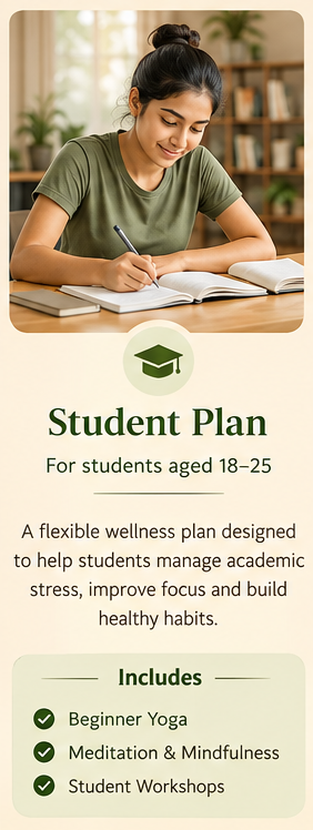 Student yoga membership at Arogya Sattva a wellness center in Bangalore